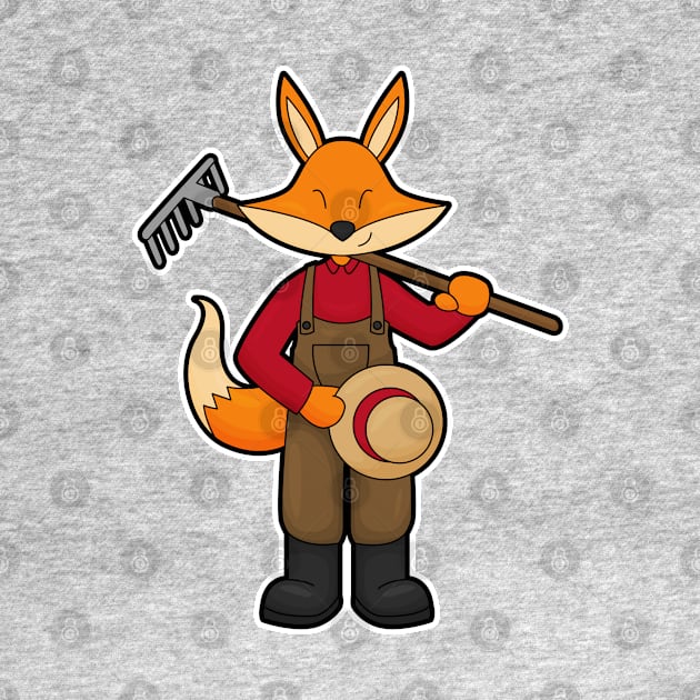 Fox as Farmer with Rake & Hat by Markus Schnabel